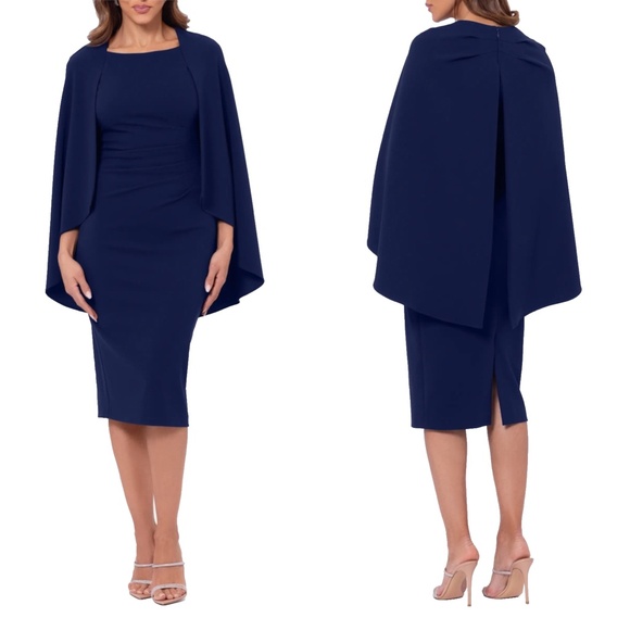 betsy & adam plus size ruched cape dress Betsy & Adam Women's Plus Size Pink Ruched Cape Dress COUTUREPOINT